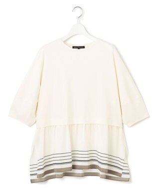 23区 【汗じみ防止加工】スカーフプリントコンビ ヘムデザイン チュニック アイボリー×ライトカーキ