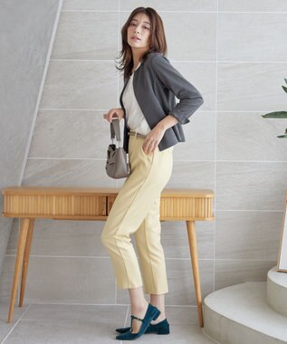 Tiaclasse L 【洗える】ノーカラーポンチジャケット チャコールグレー