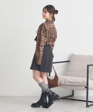 earth music&ecology SET2点チェック柄シャーリングビスチェ＋シャツ Brown