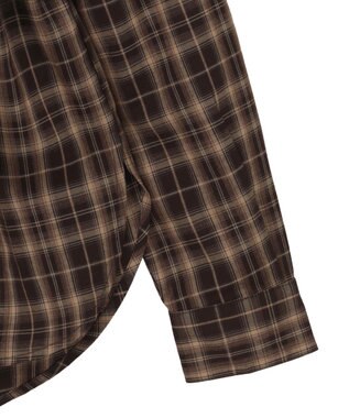 earth music&ecology SET2点チェック柄シャーリングビスチェ＋シャツ Brown