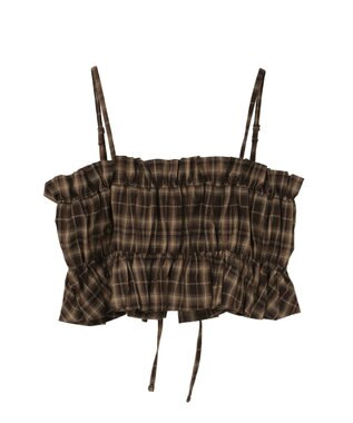 earth music&ecology SET2点チェック柄シャーリングビスチェ＋シャツ Brown