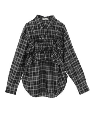 earth music&ecology SET2点チェック柄シャーリングビスチェ＋シャツ Black