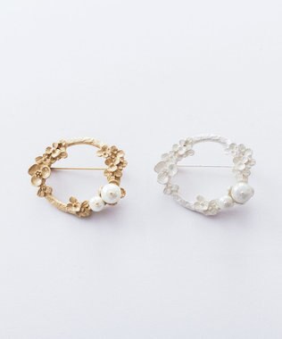 Pisceans フローラル&コットンパールブローチ マットゴールド