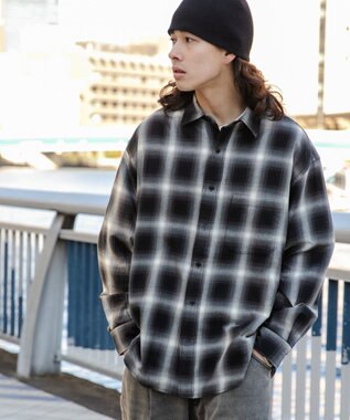 WEGO オンブレチェックシャツ ブラックチェック1