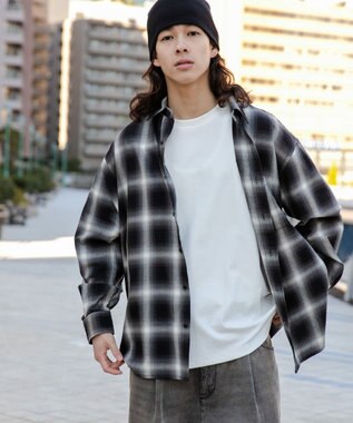 WEGO オンブレチェックシャツ ブラックチェック1