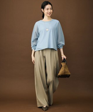 自由区 S 【セットアップ対応】リネンストレッチワイド パンツ カーキ