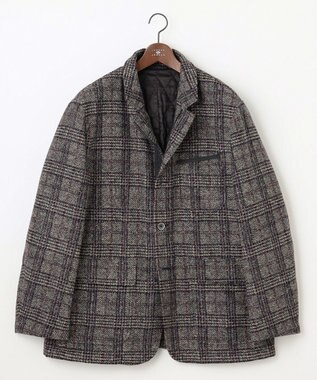 JOSEPH ABBOUD 【キングサイズ・イタリア素材/軽量/中綿キルト裏地】スライバーチェックジャージー ジャケット グレー系4