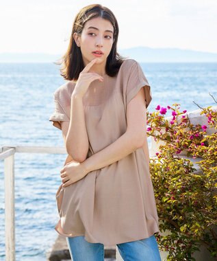 Tiaclasse L 【洗える】シアーコンビチュニックブラウス ピンク