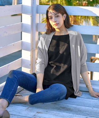 Tiaclasse L 【洗える】シアーコンビチュニックブラウス ブラック