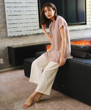 Tiaclasse L 【洗える】シアーコンビチュニックブラウス ピンク