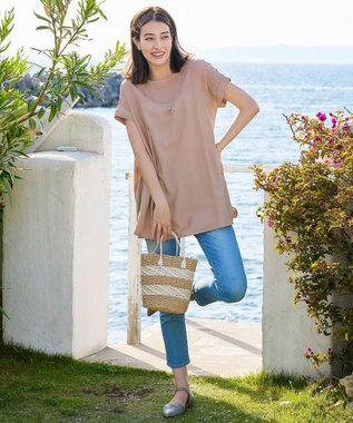 Tiaclasse L 【洗える】シアーコンビチュニックブラウス ピンク