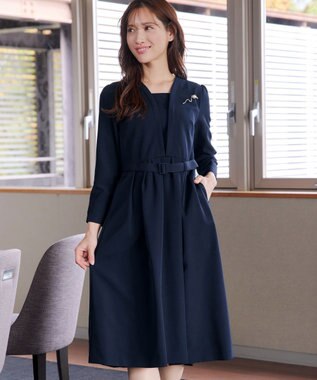 Tiaclasse 【ダブルクロス・洗える】 ナローVネックワンピース ネイビー
