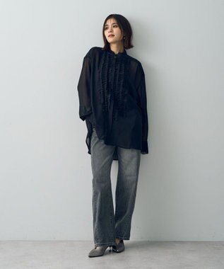 YECCA VECCA フリルデザインロングシャツ Black