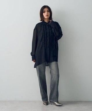 YECCA VECCA フリルデザインロングシャツ Black