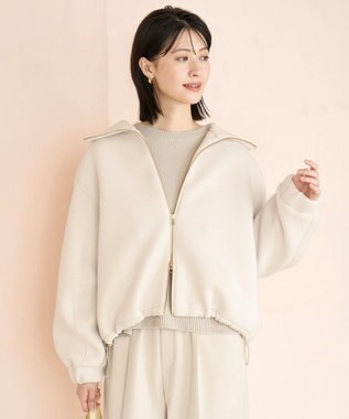 UNFILO L 【野呂佳代さん着用】BEAUTY FORM JERSEY+ ZIPブルゾン グレージュ