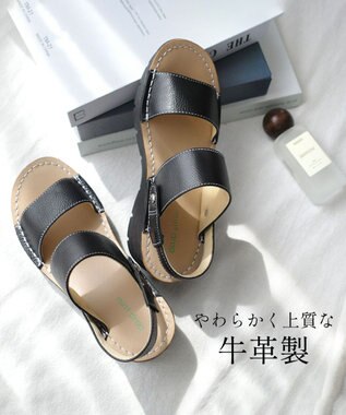 Pointer 本革 超軽量2WAY ツーバンドサンダル ブラック