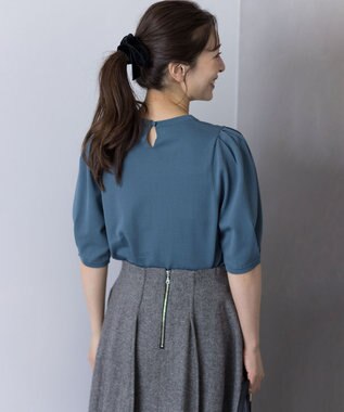 組曲 クルミボタン5分袖ニット チャコールブルー系