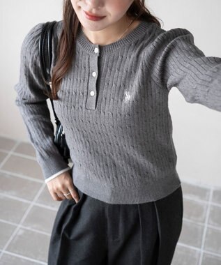 WEGO 【WEB限定/25年秋冬新作】別注USPOLOヘンリーネックニットPO グレー