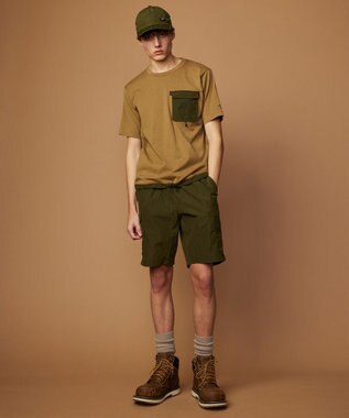 JOSEPH ABBOUD MOUNTAIN 【CREA掲載・テーム ヤルヴィモチーフ・サスティナブル】ビオグレース天竺ｘリップストップTシャツ キャメル系