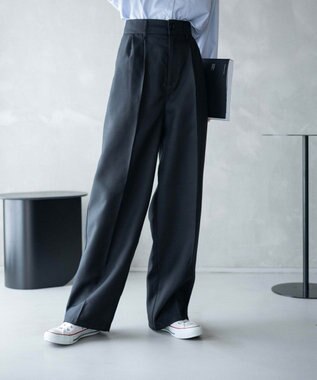 WEGO 【手洗い可】ハイウエストセンタープレスワイドパンツ ブラック