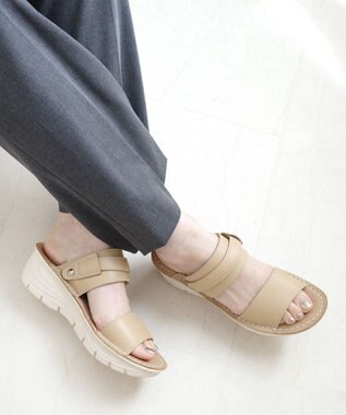 Pointer 本革 超軽量2WAY ツーバンドサンダル ベージュ