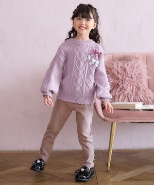 ANY KIDS リボン ケーブル ニット ラベンダー
