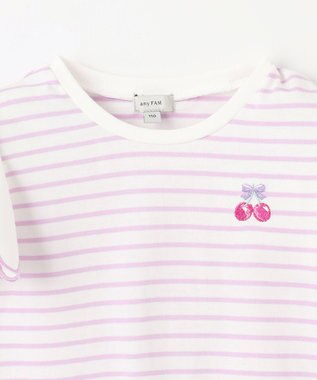 ANY KIDS 袖スカラップ ボーダーTシャツ ラベンダー