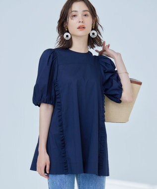 組曲 コットンローン ボリュームスリーブブラウス ネイビー系