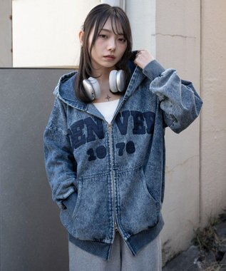 WEGO カレッジロゴBIGZIPパーカー デニム中濃加工色