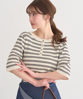 earth music&ecology ヘンリーネック半袖ニットプルオーバー