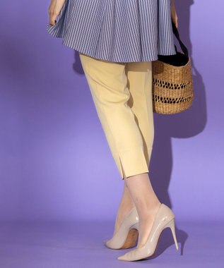 Tiaclasse 【洗える】美脚効果の高いスリットテーパードパンツ ライムイエロー