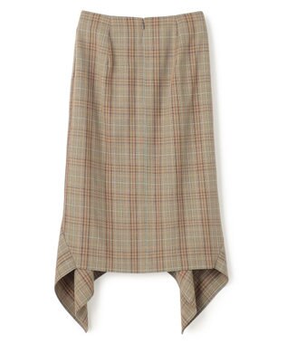 BEIGE， SELMA / チェックウールラッフルスカート Camel × Nude