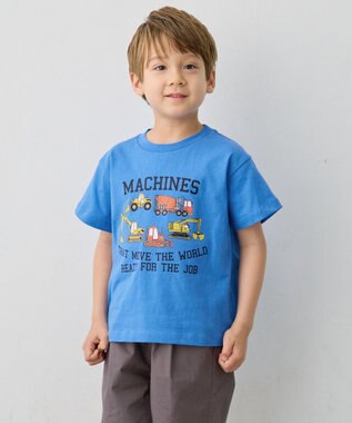 ANY KIDS 【洗濯機可能】はたらく車プリント 半袖Tシャツ ブルー