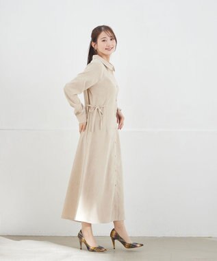 Tiaclasse 【洗える】コーデュロイサイドリボンワンピース ベージュ