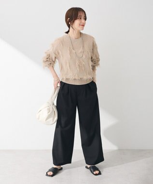 Green Parks フリンジニットプルオーバー Gray Beige