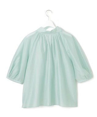 23区 L 【WEB&一部店舗限定/洗える】ライトシアーミクスチャー ボウタイ ブラウス スモーキーグリーン系