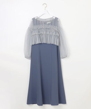 ANY SIS 【Lily Calin】チュールフリルトップス×ドレスセット ブルー×アイスグレー