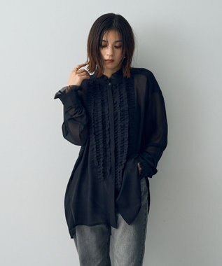 YECCA VECCA フリルデザインロングシャツ Black
