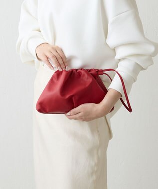 russet レザー巾着ミニショルダーバッグ(CE-1637) Red