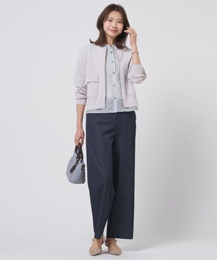 J.PRESS LADIES L LINEN COTTON BLEND ニット ブルゾン ライトグレー系