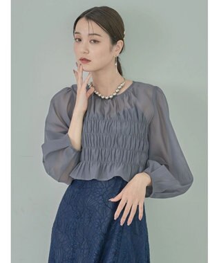 earth music&ecology ＳＥＴ２点　シースルーブラウス付きキャミワンピース Navy