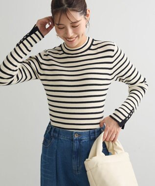 Green Parks もちやわ　袖口釦リブニットプルオーバー Border