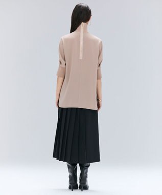 BEIGE， 【洗える】FLEUR / ニットコンビハイネック半袖ブラウス Beige