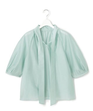 23区 L 【WEB&一部店舗限定/洗える】ライトシアーミクスチャー ボウタイ ブラウス スモーキーグリーン系