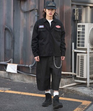 WEGO 【ユニセックス着用ITEM】ワッペンワークシャツ（LS） ブラック