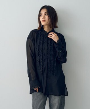 YECCA VECCA フリルデザインロングシャツ Black