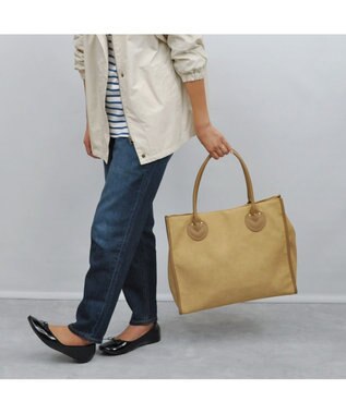 UNBILLION cachecache 丸手根革スクエアトートバッグ ダークベージュ