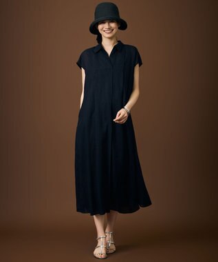 自由区 【カタログ掲載・WEB限定カラーあり】シアーラミーローンスキッパーシャツ ワンピース ネイビー