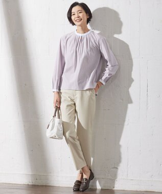 J.PRESS LADIES L ストライプジャージー カットソー ふじ色系1