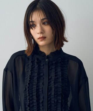 YECCA VECCA フリルデザインロングシャツ Black